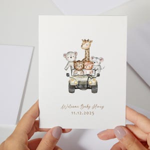 de safari animal de compagnie | Carte de bienvenue minimale pour bébé | Carte minimale de baby shower | Carte minimaliste pour baby shower (C161)