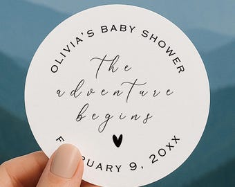 Baby Aufkleber | Abenteuer Babyparty Aufkleber | Let the Adventure Begin Favors Reisethema | Gastgeschenk Anhänger (B315)