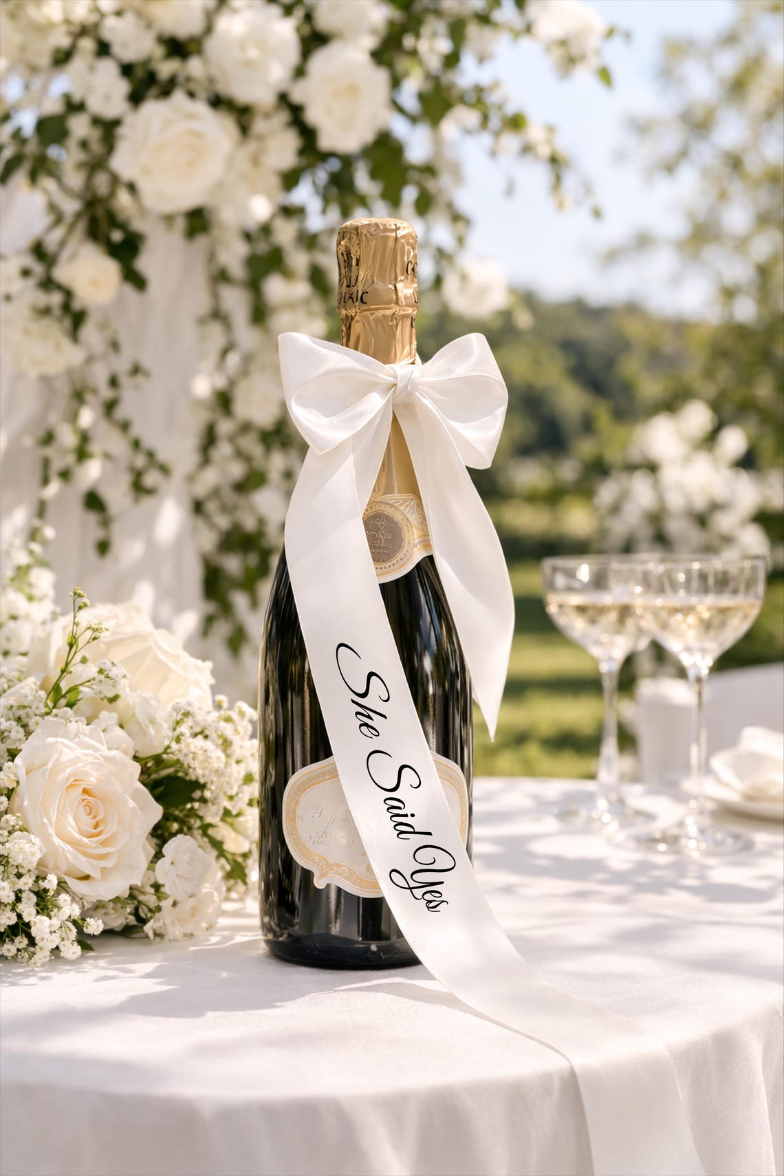 Sign That Said Ribbon She Said Yes Satin Ribbon Bow | Champagne Bottle Decor | Engagement ...