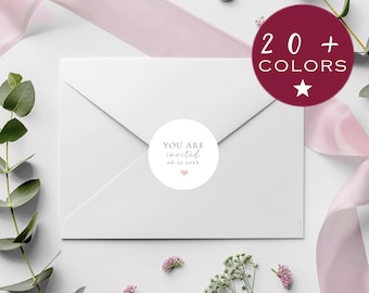 You Are Invited stickers | Pink Heart Wedding Invitation Labels | Blue Heart Wedding Stickers | Lavender Heart Envelope Seals (B540)