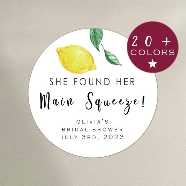 Lemon Bridal Shower Favor Stickers | She Found Her Main Squeeze | Welcome Bag Labels | Citrus Themed Bridal Shower Favor Stickers (B319)