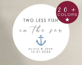 Beach Wedding Favor | Two Less Fish in the Sea Favor Stickers | Summer Ocean Wedding Sticker | Nautical Wedding Ideas Sticker (B233)
