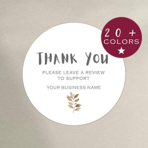 Botanical Thank You Stickers | Elegant Leave A Review Business Stickers | Bulk Label Seals, Small Business Branding, Custom Labels (B526)