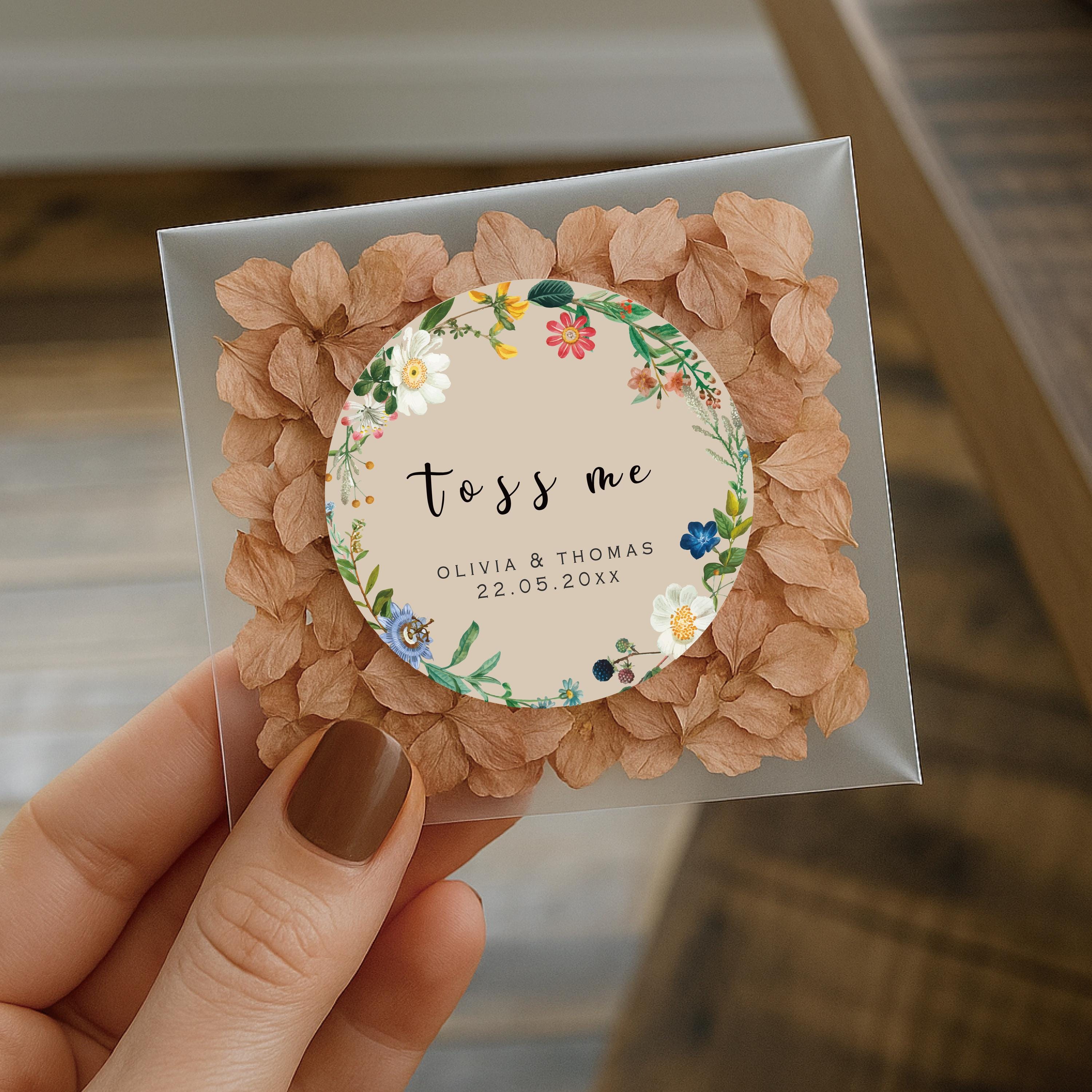 Wedding Toss Stickers | Wild Flower Throw Me Stickers | Confetti Toss, Petal Toss Labels | Wedding Confetti Packet Labels (B325)