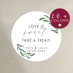 Love Is Sweet Stickers - Take This Treat | Greenery Wedding Favour Labels For Gift Bags, Sweets | Wedding Cake & Wedding Cookies (B189)