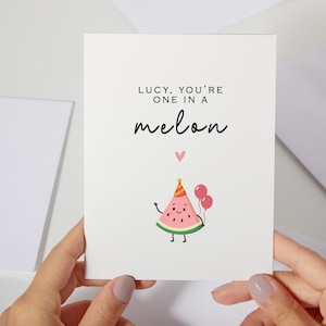 Summer Watermelon Birthday Card | You’re One in a Melon | Watermelon Fruit Card | Cute Pun Birthday Card | Funny Thank You Card (C251)