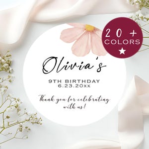Adesivi per bomboniere di compleanno / Adesivi personalizzati con margherite rosa per compleanno / Adesivi personalizzati con fiori per regali di compleanno / Adesivi per feste di compleanno (B17)
