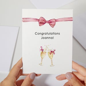 Biglietto di congratulazioni per la fidanzata / Biglietto per lei / Congratulazioni per la figlia / Biglietto di nuovo lavoro per collega / Fiocco acquerello con champagne (C154)