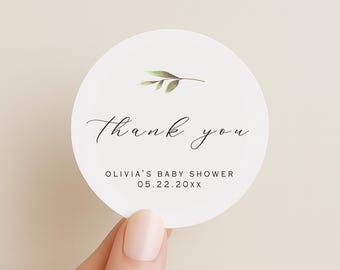 Adesivi per baby shower / Etichette personalizzate per feste di eucalipto / Etichette per bomboniere botaniche / Adesivo Boho con foglie verdi minimali (B105)