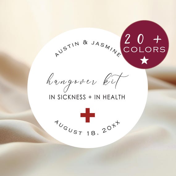 Custom Hangover Kit Stickers | Personalized Wedding Favor Labels (B191)