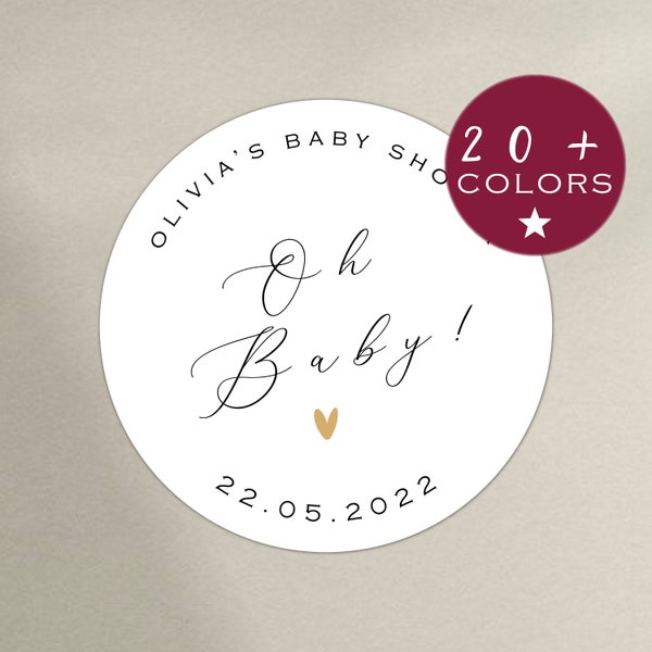 Stickers baby shower | Étiquettes cadeaux pour bébé | Stickers baby shower personnalisés | Cercle rond pour baby shower | Décorations pour baby shower (B321)