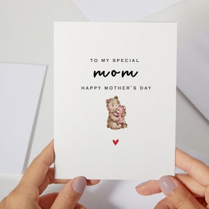 Carte de fête des mères à ma maman spéciale | Mère ourse et bébé ours | Fête des Mères unique | Cadeaux Fête des Mères | Nounours aquarelle (C101)
