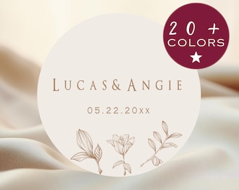 Adesivos florais para casamento | Etiquetas botânicas para lembrancinhas | Adesivo para sacola de hotel (B343)