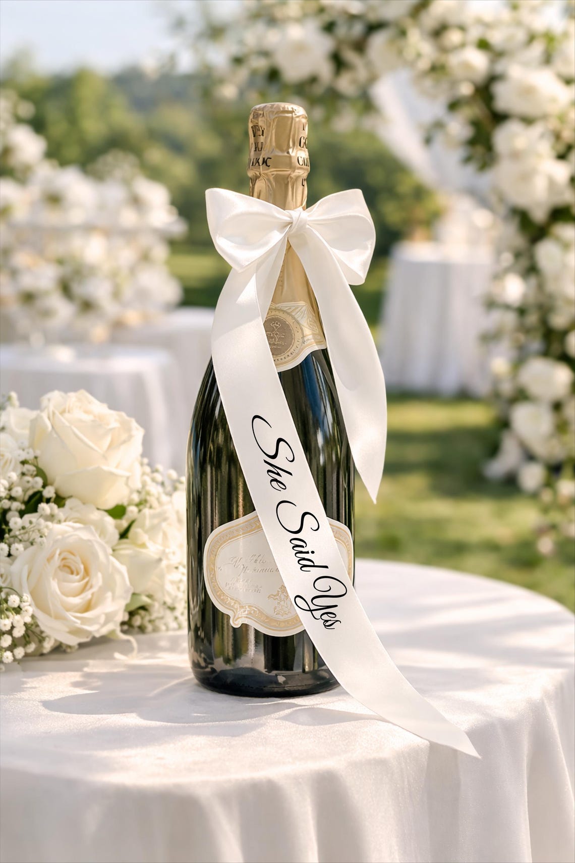 Sign That Said Ribbon She Said Yes Satin Ribbon Bow | Champagne Bottle Decor | Engagement ...