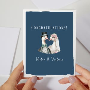 carte de mariage vintage d'oie | Carte d'anniversaire bleu royal | Rétro carte fiancée vintage | Couple nouvellement marié ou fiancé | Pour elle (C213)