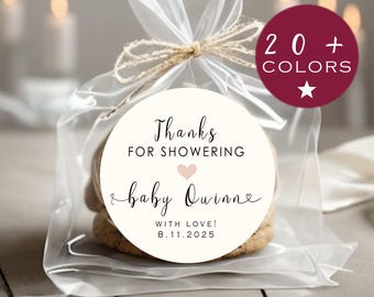 Baby Shower Favor Label | Baby Shower Thank You Stickers | Thank You For Showering Our Baby | Circle Sticker Label | Party Labels (B320)