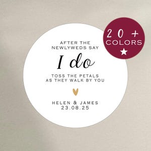 Stickers pour mariage | Stickers jetez-moi minimalistes | Je lance des pétales de <br> Vous avez des idées ? Étiquette de paquet de confettis de sortie de mariage (B462)