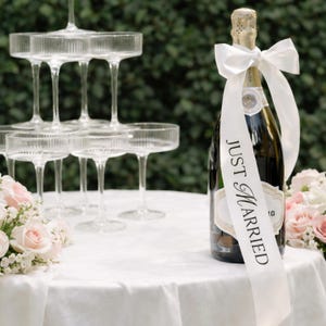 Just Married Satinband Schleife | Champagner Flasche Dekor | Akzent für Hochzeitsfeier (B558) Bild 2