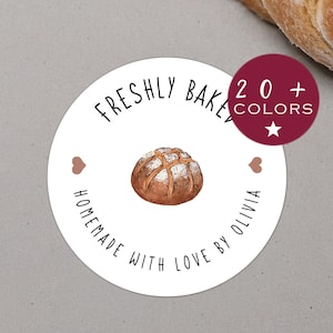 Stickers Boulangerie personnalisés | Stickers boulangerie pour petites entreprises | Étiquette Cuit avec amour | ronds de boulangerie | Emballage de boulangerie (B09)