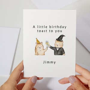 Happy Birthday Card | A Little Birthday Toast To You | Personalized Cute Cat Birthday Greeting Card | Boyfriend Girlfriend Birthday (C138)