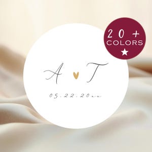 Personalized Initial Envelope Seals | Monogram Wedding Stickers | Gold Heart Wedding Labels (B38)
