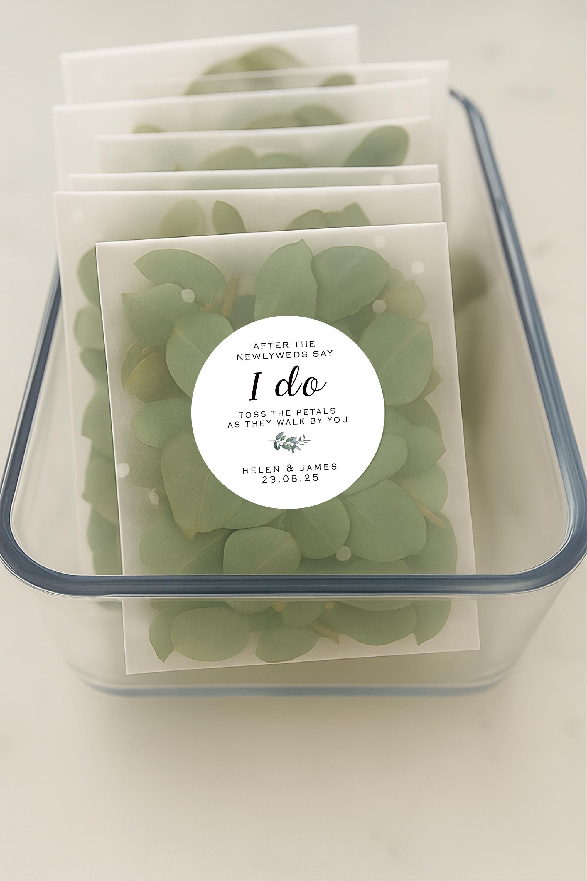 Personalized Wedding Toss Stickers | Eucalyptus Throw Me Confetti Toss ...