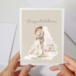 Gepersonaliseerde Just Married-kaart | Gefeliciteerd kaart jonggehuwden aquarel | Bruiloftwenskaart taupe | Gefeliciteerd met je huwelijk (C203)