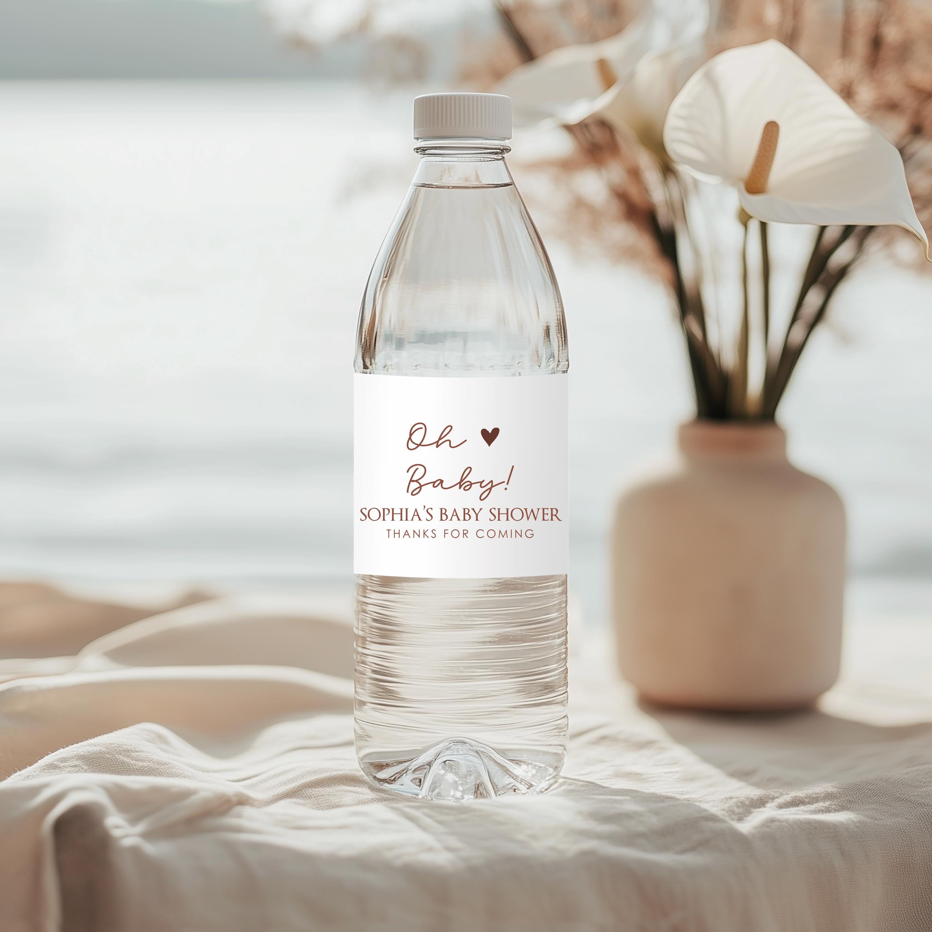Oh Baby Wasserflasche | WASSERDICHTE Babypartyetiketten neutrale Farben | Babyparty, Geburtstag, Bachelorette Party, Junggesellinnenabschied (B488)