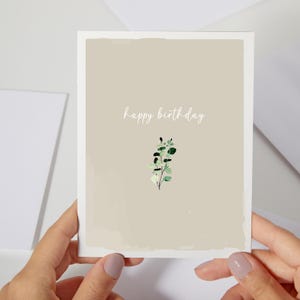 Carte d'anniversaire élégante | Eucalyptus de verdure aquarelle | Carte d'anniversaire simple | Célébration d'anniversaire peinte à la main (C196)