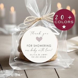 Baby Shower Thank You Stickers | Baby Shower Favor Label | Thank You For Showering Our Baby | Circle Sticker Label | Party Labels (B107)