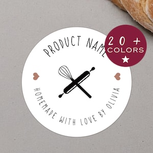 Custom Bakery Stickers | Small Business Personalised Stickers | Baked With Love Label | Bakery Round Stickers | Custom Bakery Labels (B08)