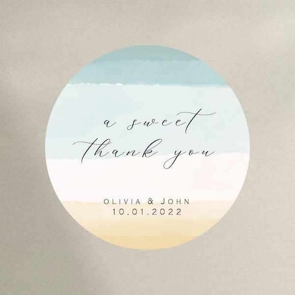 Beach Wedding Favor Stickers | Watercolor Beach Themed Favor Tags For Wedding | Summer Ocean Wedding Thank You Sticker (B229)