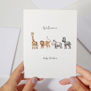 de safari animal de compagnie | Carte de bienvenue minimale pour bébé | Carte minimale de baby shower | Carte minimaliste pour baby shower (C159)
