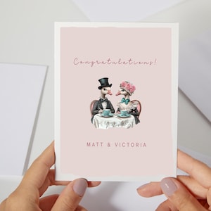 carte de mariage vintage d'oie | carte d'anniversaire rose bébé | Rétro carte fiancée vintage | Couple nouvellement marié ou fiancé | Pour elle (C215)