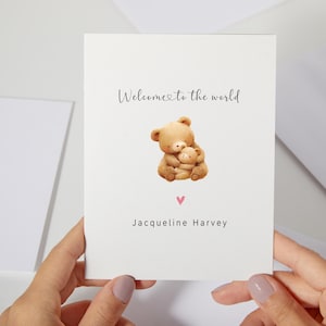 Carte Ours en peluche pour bébé | Carte de naissance pour nièce et neveu | Cadeau pour un nouveau petit-fils et petite-fille | Bienvenue dans le monde personnalisée (C168)