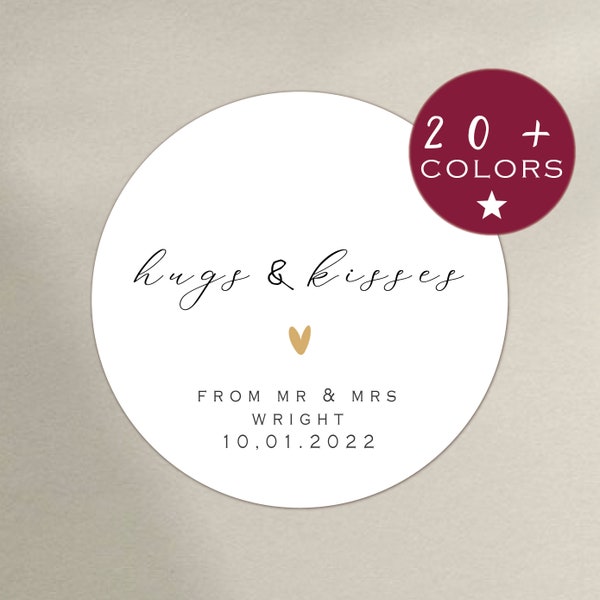 Hugs And Kisses Wedding Stickers | Wedding Bridal Shower Stickers | Hugs And Kisses From The Mr And Mrs | Mason Jar Favor Labels (B123)