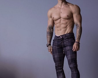 plaid stretch pants