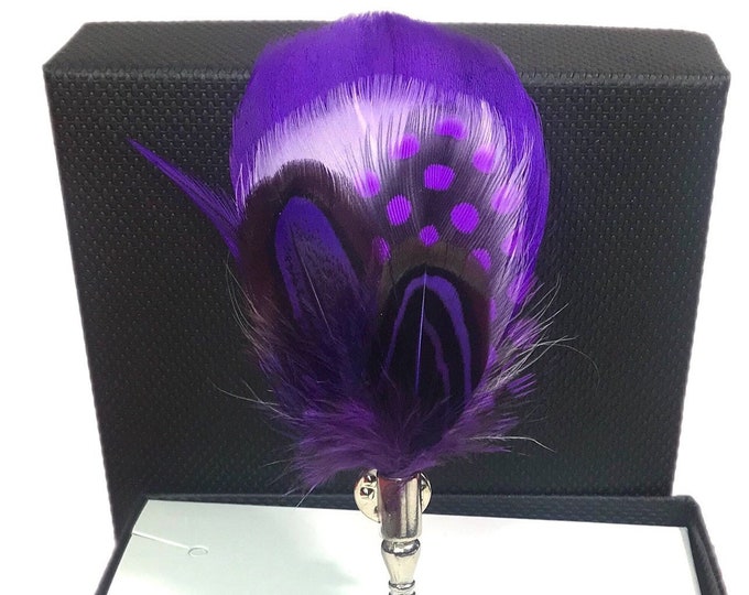 Purple & Lavender Polka Dot Feather Lapel Pin