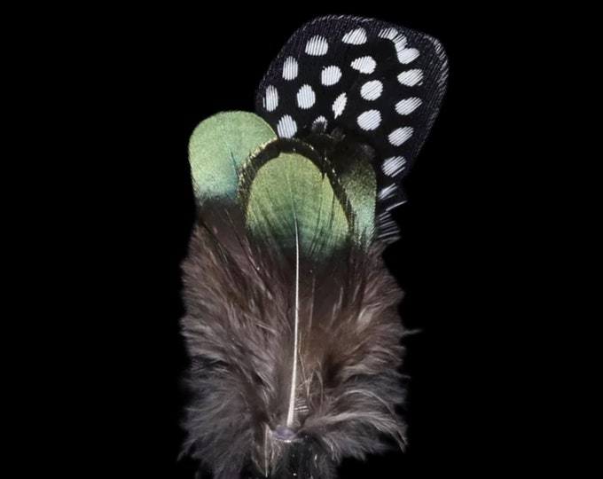 Polka Dot Green Peacock Feather Lapel Pin