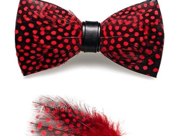 Black and Red Polka Dot Feather Bow Tie