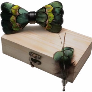 Juniper Green and Black Iridescent Peacock Feather Bow Tie