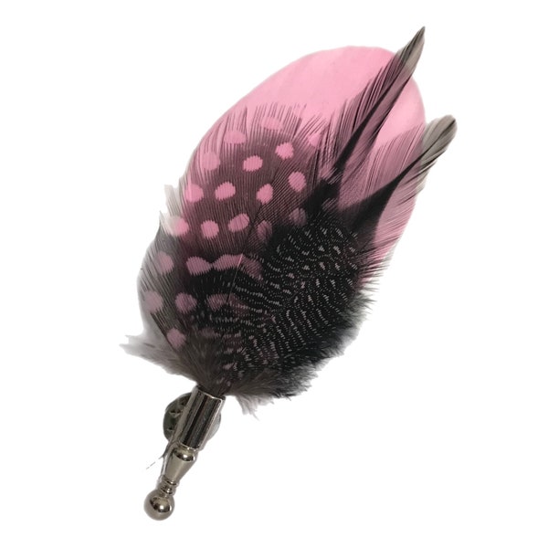 Pink and Black Polka Dot Pheasant / Rooster Feather Lapel Pin