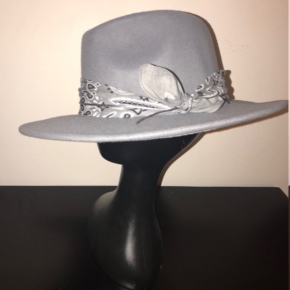 Gray Bandana Fedora Hat Etsy