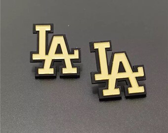 LA Los Angeles Black and Gold Acrylic 3D Earrings