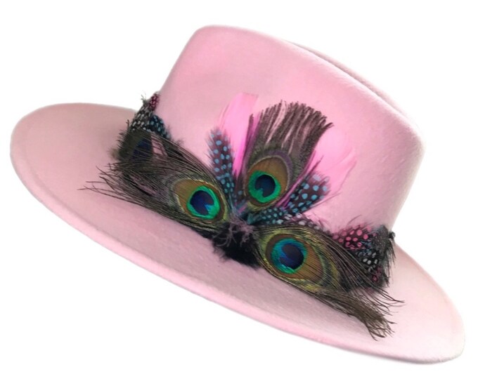 Birds Of Paradise Pink Peacock Feather Fedora Hat