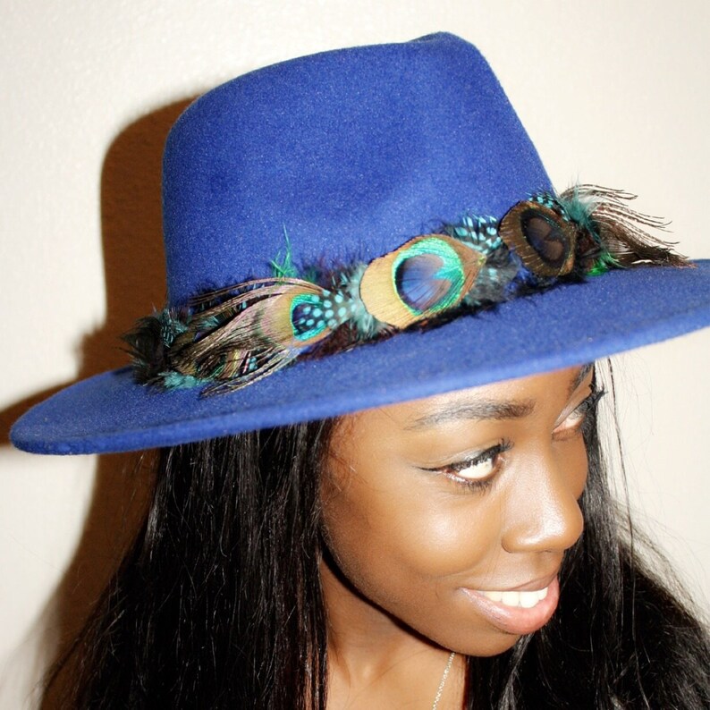Birds Of Paradise Royal Blue Peacock Feather Fedora Hat