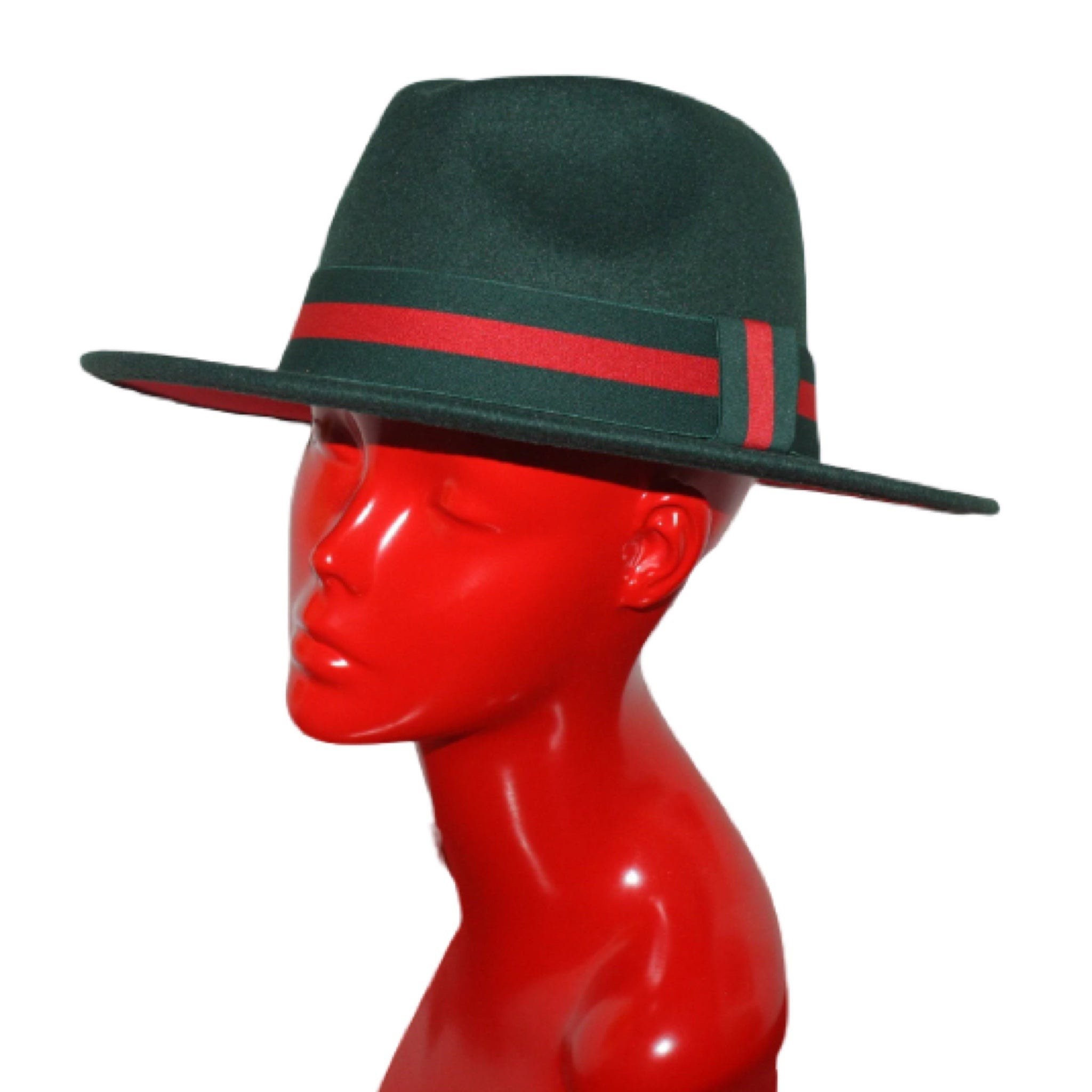 HUNTER Green / Red Brim Fedora Hat With 