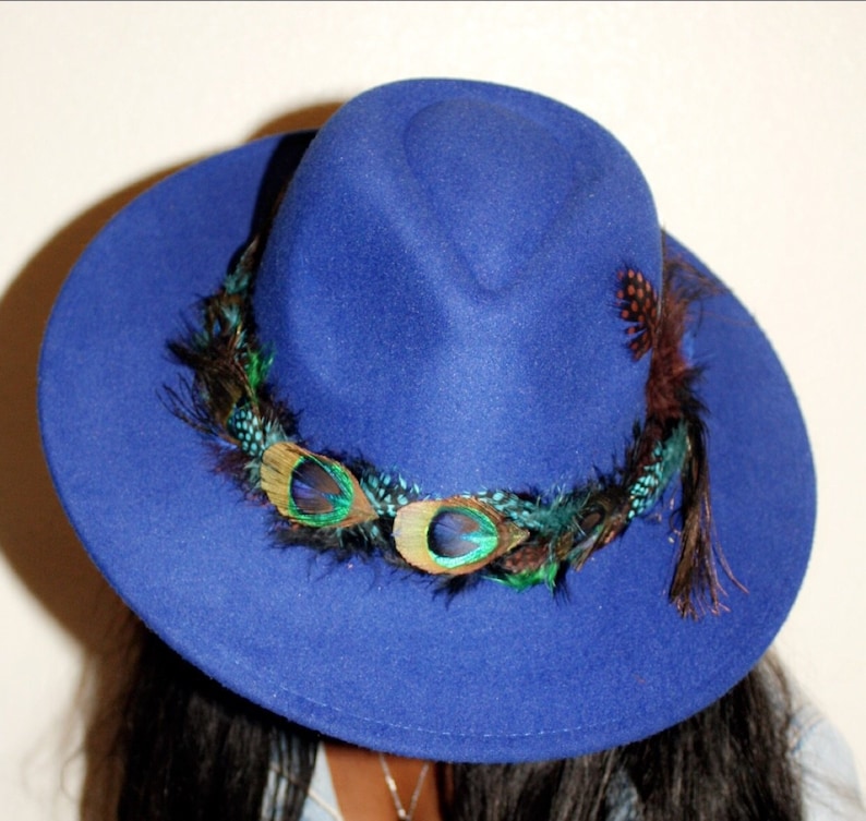 Birds Of Paradise Royal Blue Peacock Feather Fedora Hat