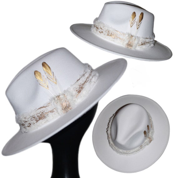 FURSONA White Faux Fur Feather Fedora 