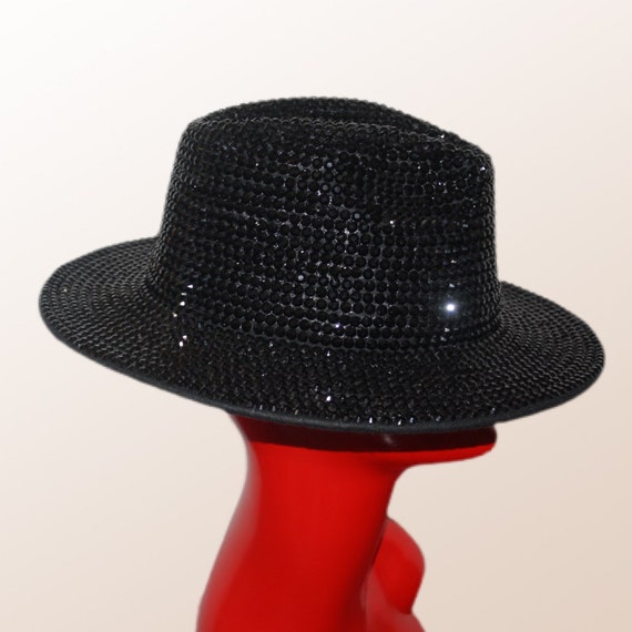 SPARKLE - Black Rhinestone Fedora Hat (M/L \u0026 L/XL)